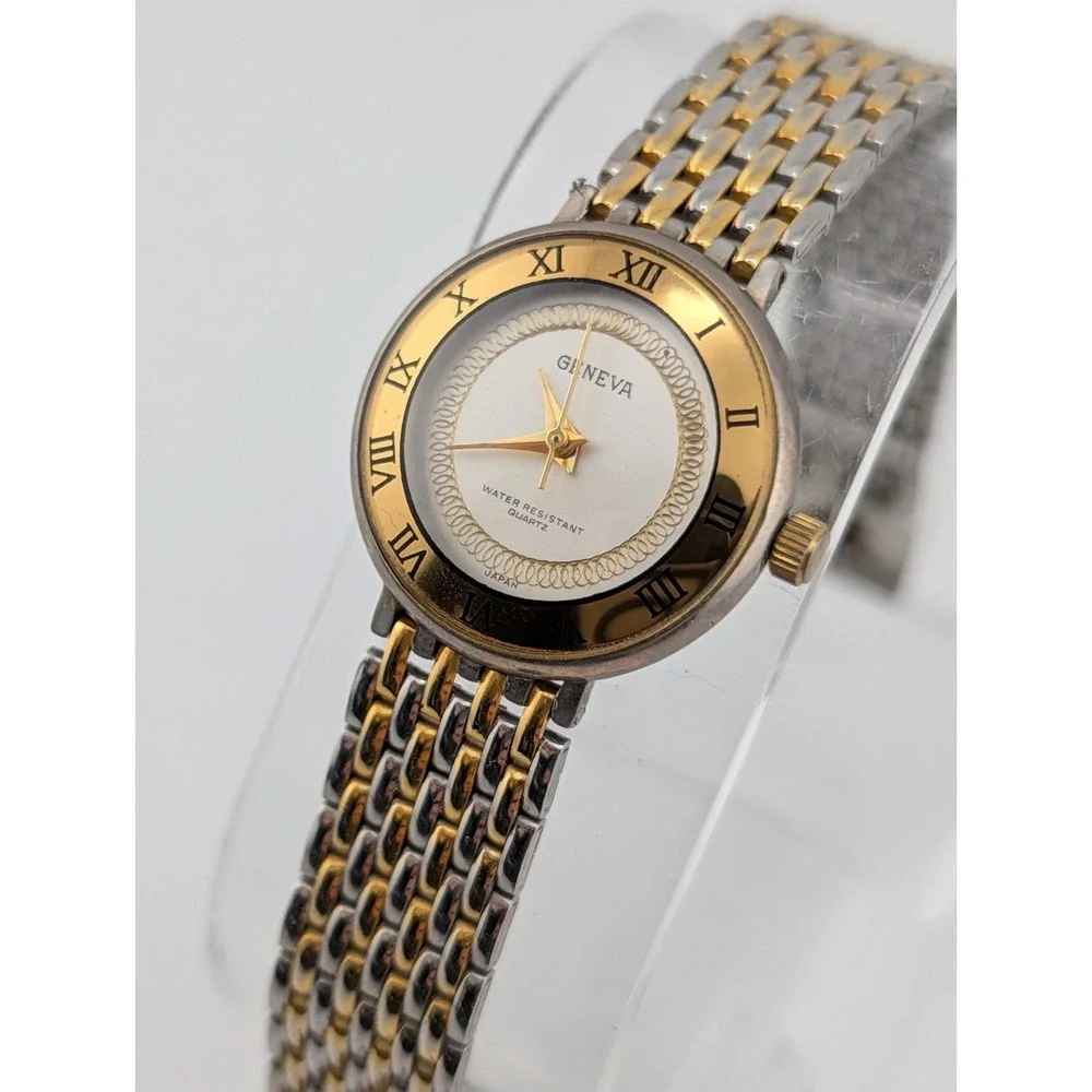Geneva Women's Watch 25mm Case Two Tone Adjustable Band- New Battery